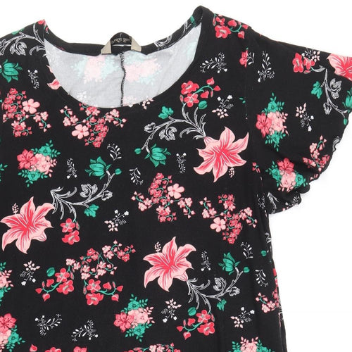 Poetic Soul Womens Black Floral Viscose Basic Blouse Size L Round Neck