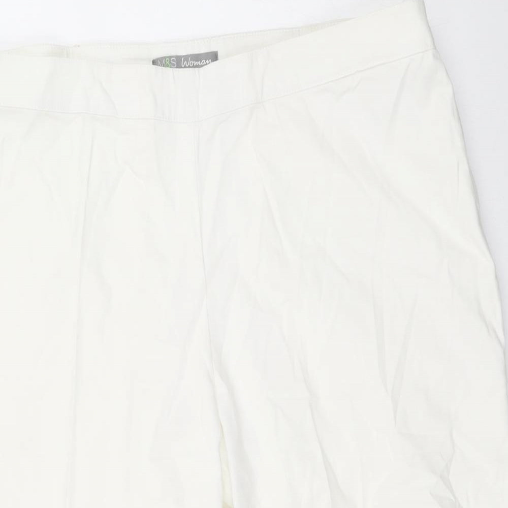 Marks and Spencer Womens White Cotton Cropped Trousers Size 16 Regular Zip