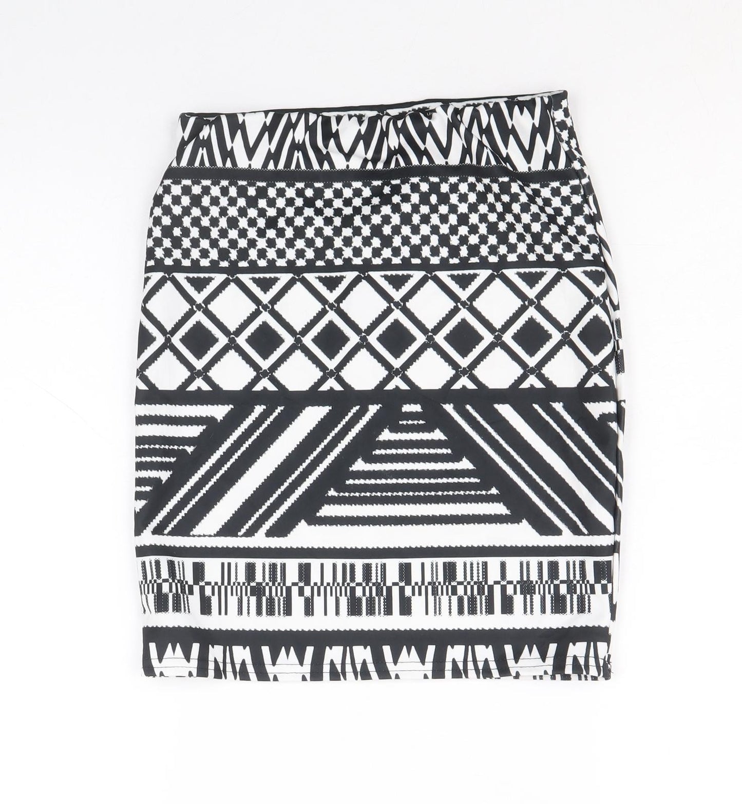 Boohoo Womens Black Geometric Polyester Straight & Pencil Skirt Size 8