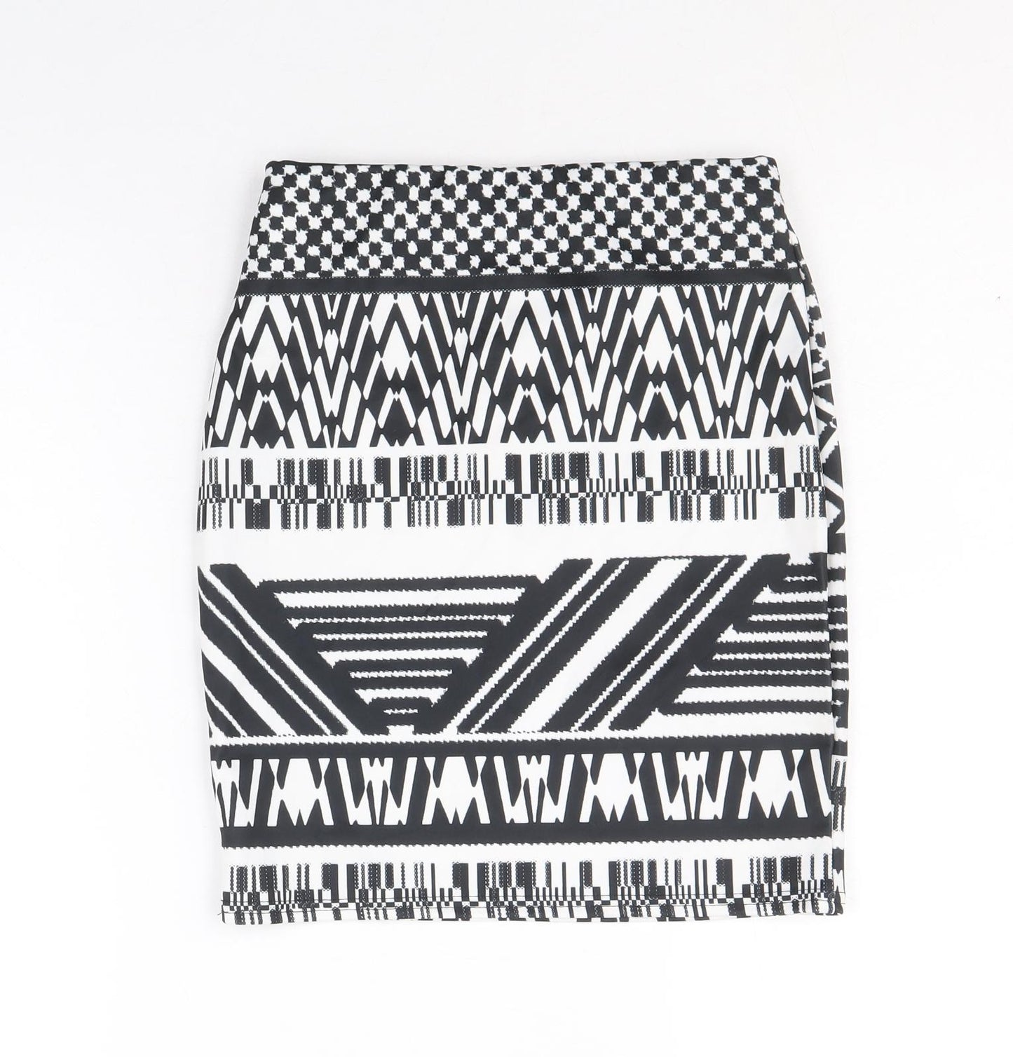 Boohoo Womens Black Geometric Polyester Straight & Pencil Skirt Size 8