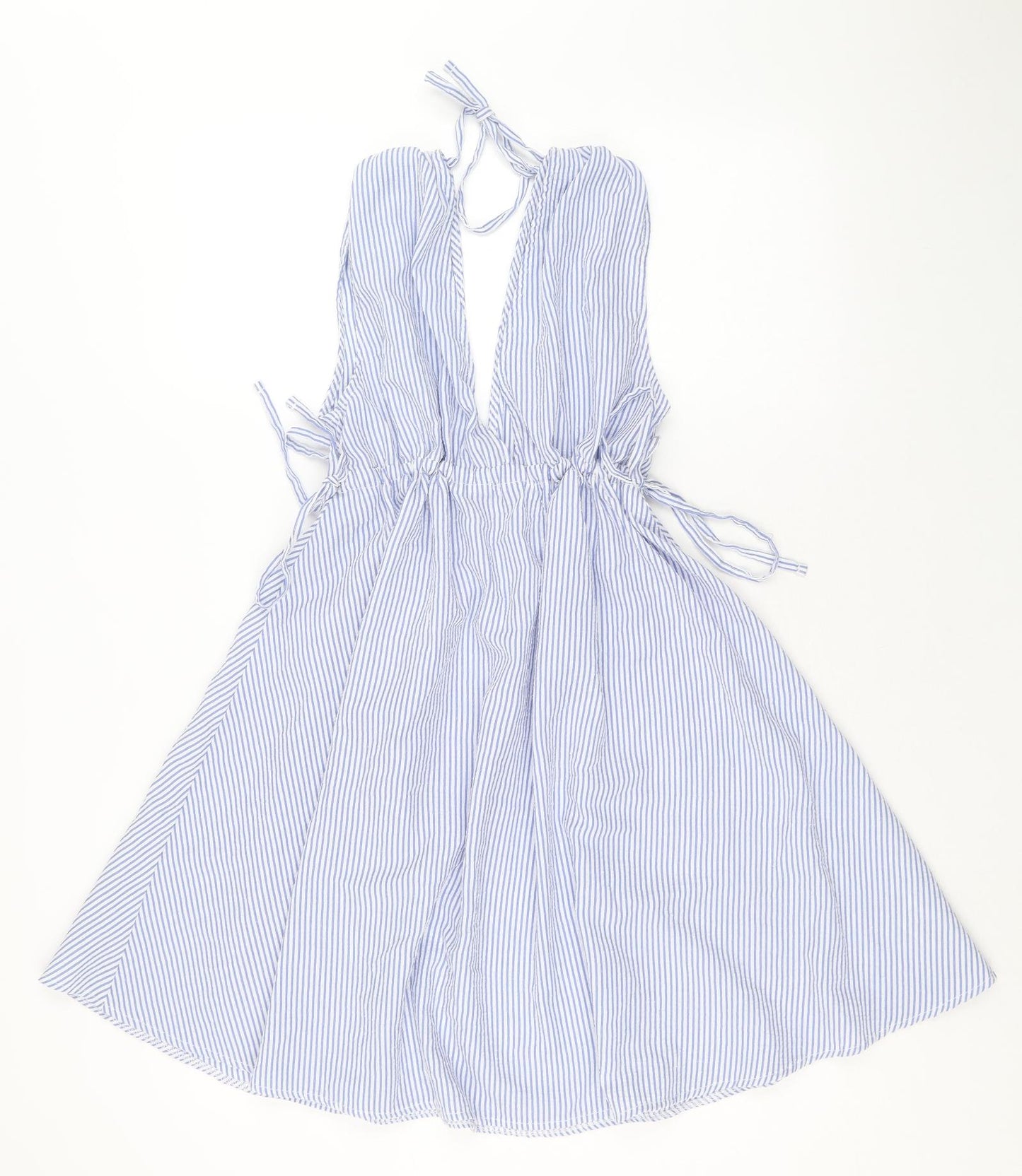 ASOS Womens Blue Striped Polyester A-Line Size 8 V-Neck Tie