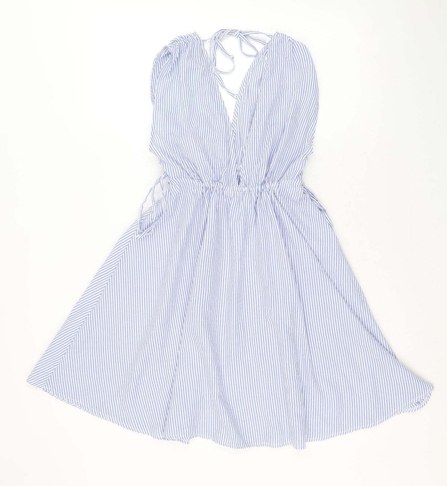 ASOS Womens Blue Striped Polyester A-Line Size 8 V-Neck Tie