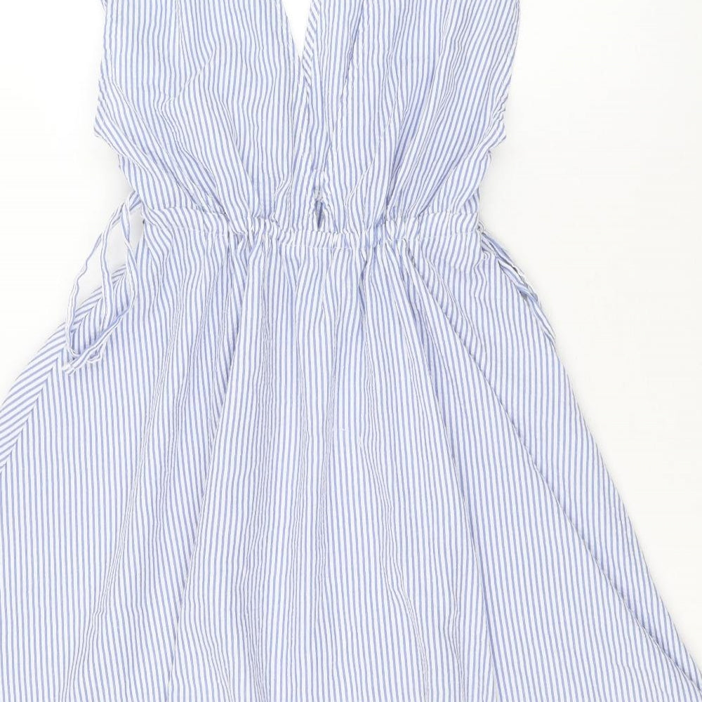 ASOS Womens Blue Striped Polyester A-Line Size 8 V-Neck Tie