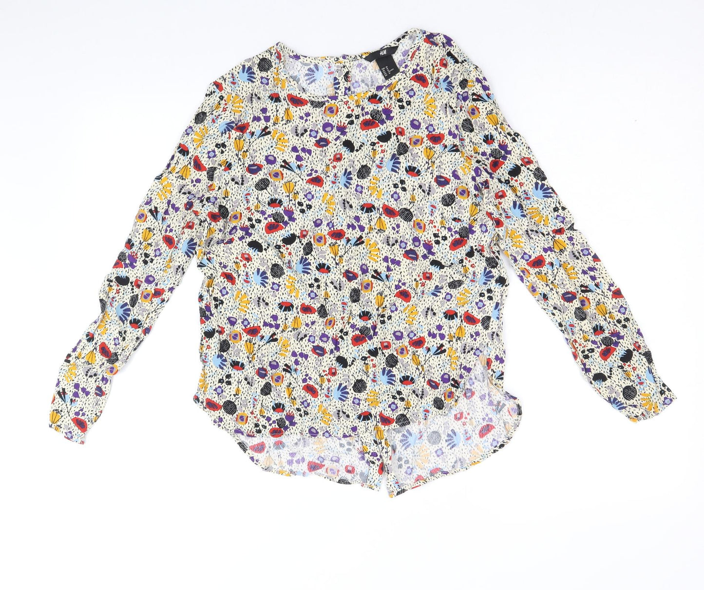 H&M Womens Multicoloured Floral Viscose Basic Blouse Size 12 Boat Neck