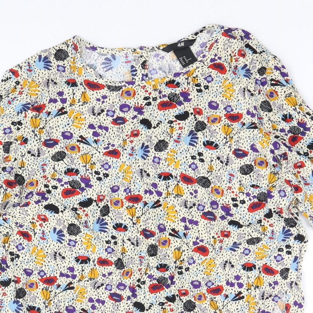 H&M Womens Multicoloured Floral Viscose Basic Blouse Size 12 Boat Neck