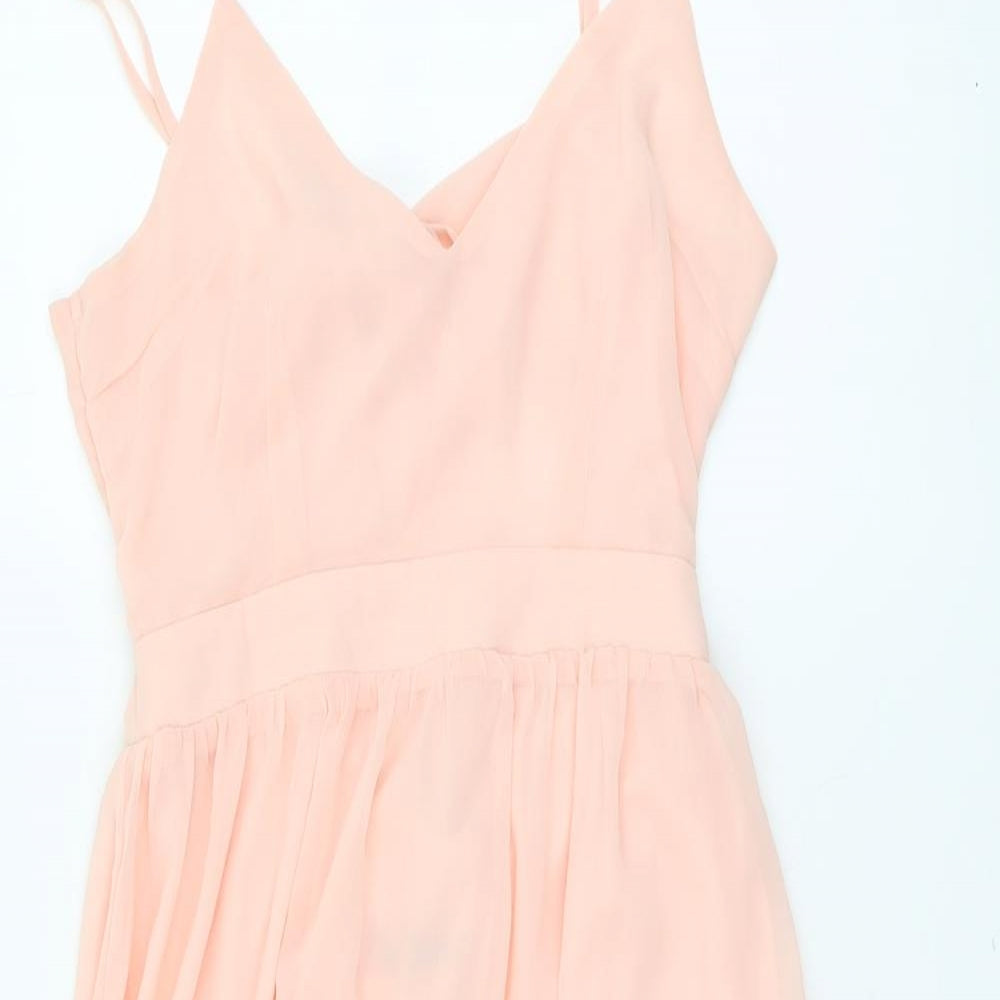 Boohoo Womens Pink Polyester Fit & Flare Size 12 V-Neck Tie