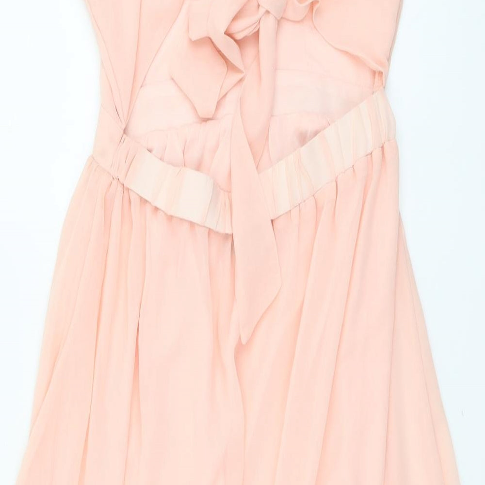 Boohoo Womens Pink Polyester Fit & Flare Size 12 V-Neck Tie