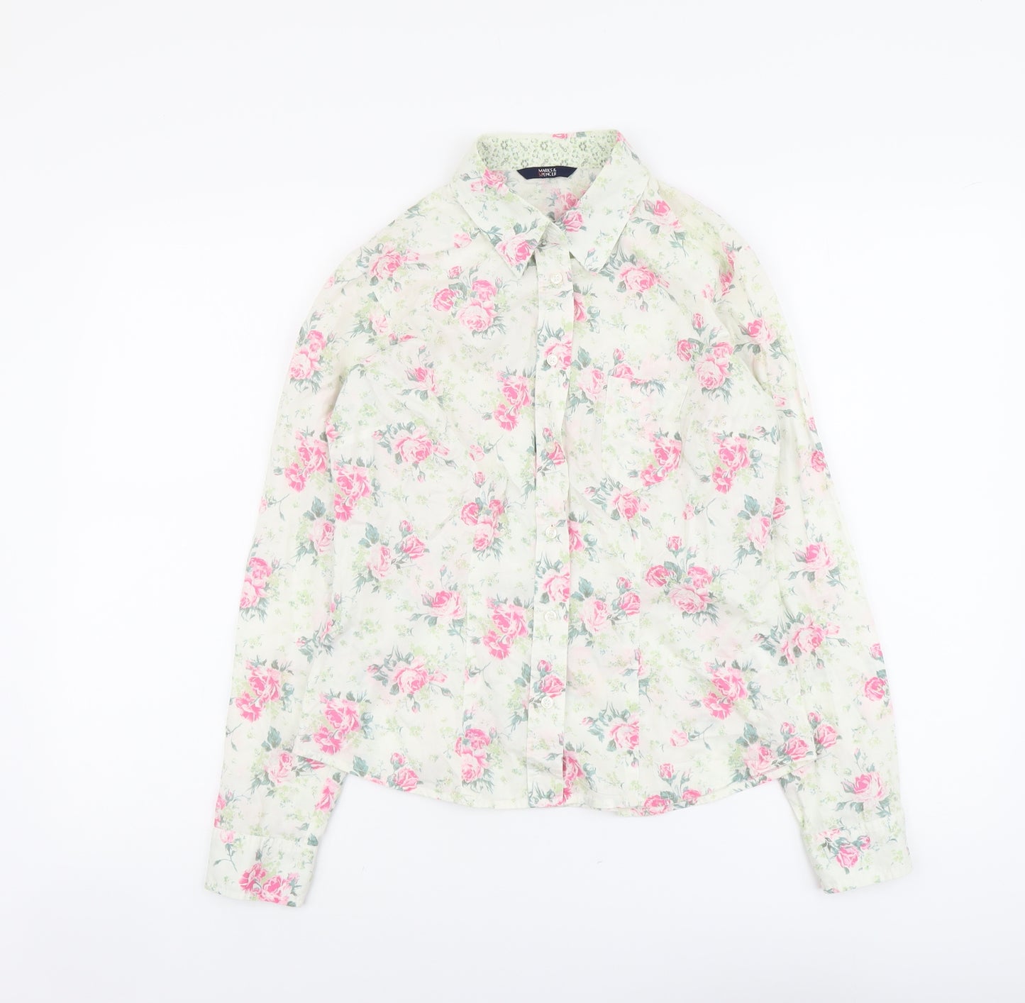 Marks and Spencer Womens Multicoloured Floral Cotton Basic Button-Up Size 10 Collared