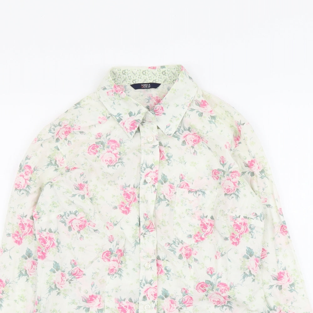 Marks and Spencer Womens Multicoloured Floral Cotton Basic Button-Up Size 10 Collared