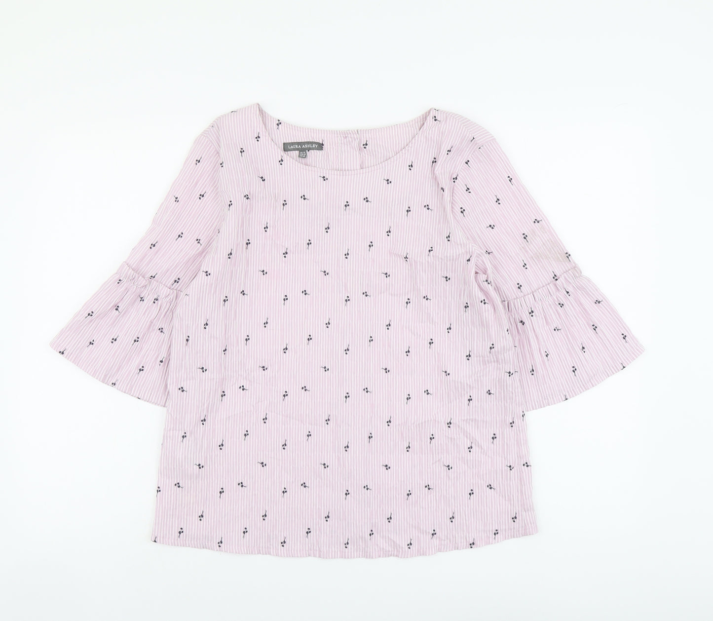 Laura Ashley Womens Purple Geometric Cotton Basic Blouse Size 10 Scoop Neck