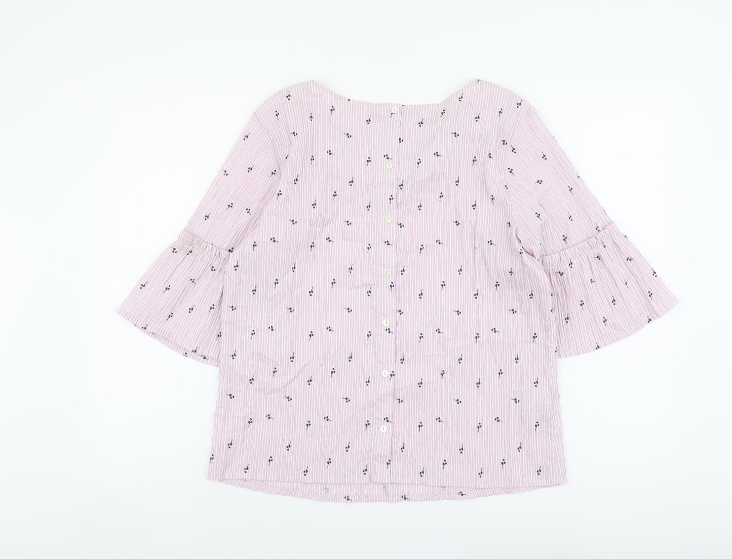 Laura Ashley Womens Purple Geometric Cotton Basic Blouse Size 10 Scoop Neck