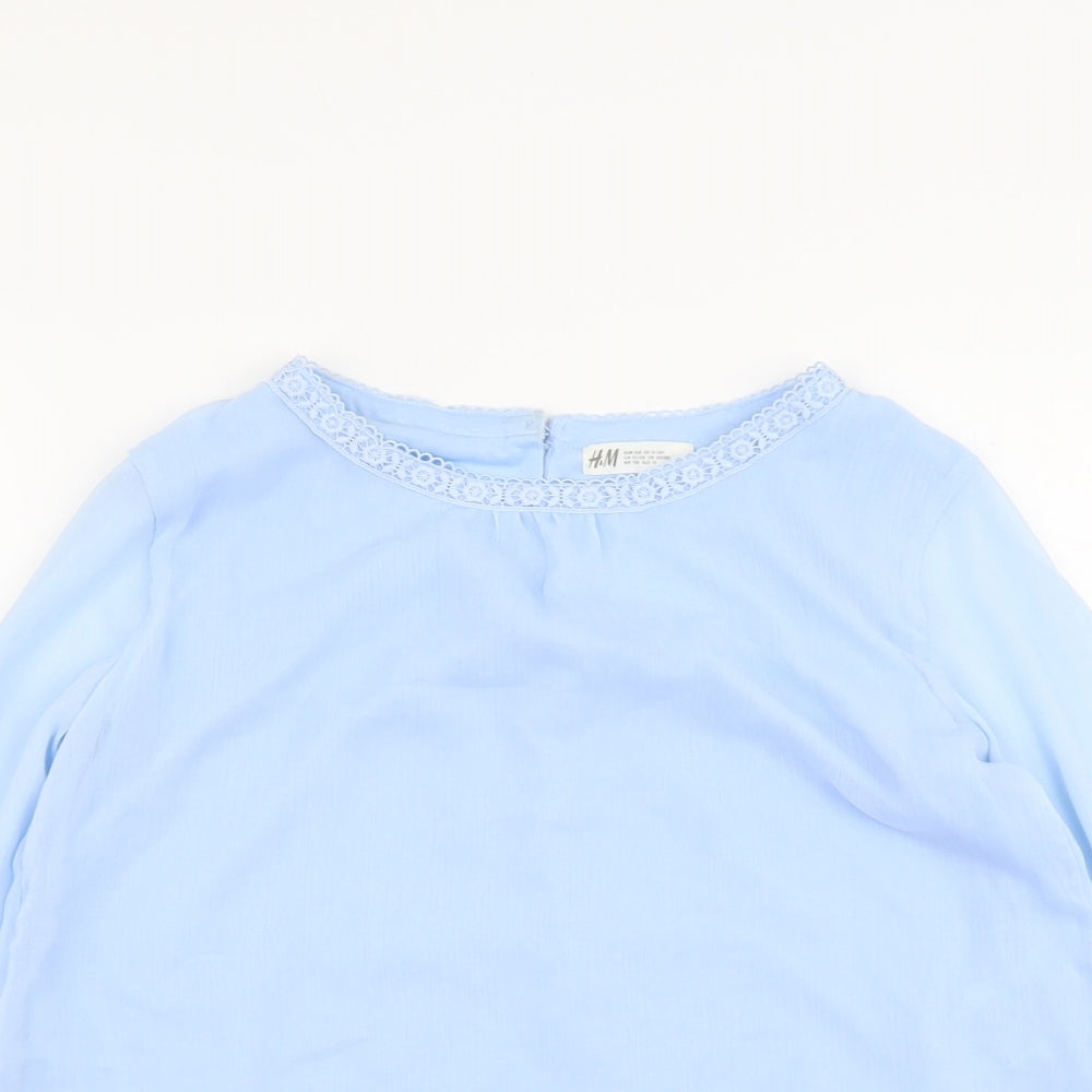 H&M Girls Blue Polyester Basic Blouse Size 12-13 Years Round Neck Button