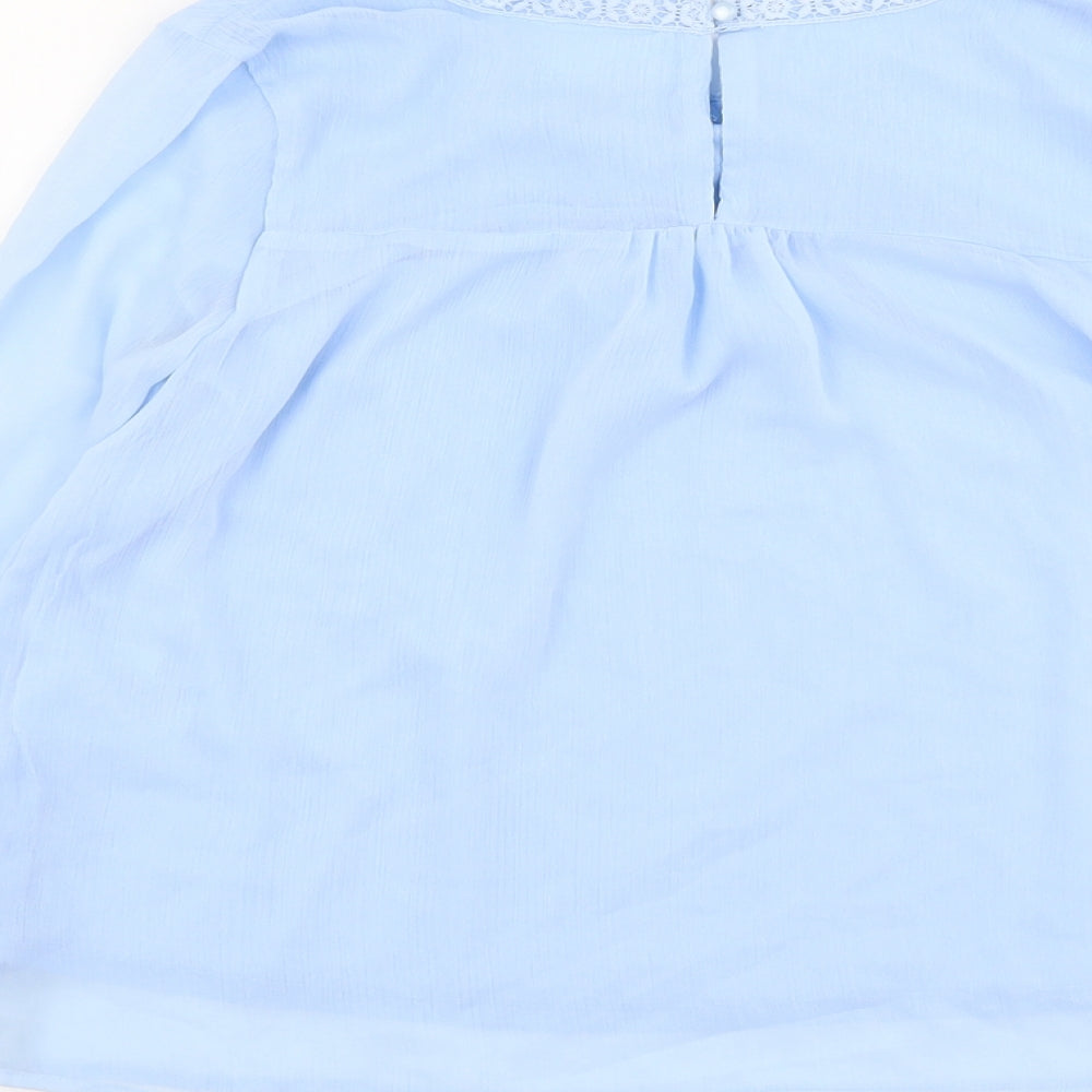 H&M Girls Blue Polyester Basic Blouse Size 12-13 Years Round Neck Button