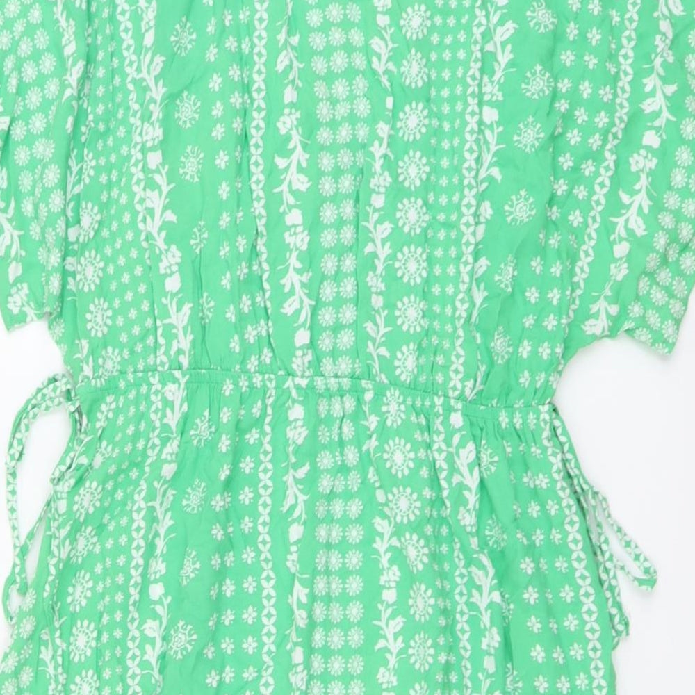 Marks and Spencer Womens Green Floral Viscose Fit & Flare Size 14 V-Neck Pullover