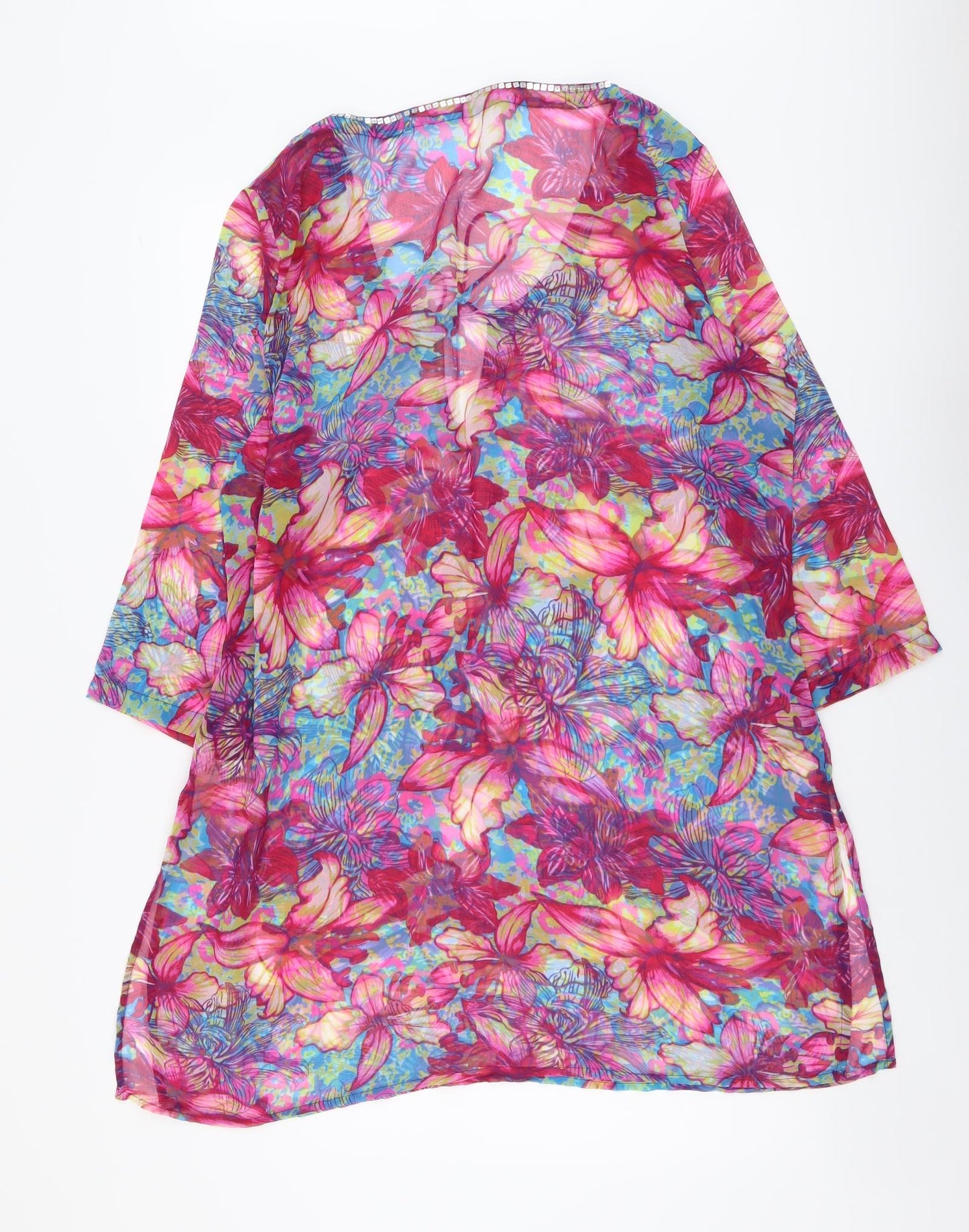 Coral Bay Womens Multicoloured Floral Polyester Cover Up Size L - Embellished Neckline