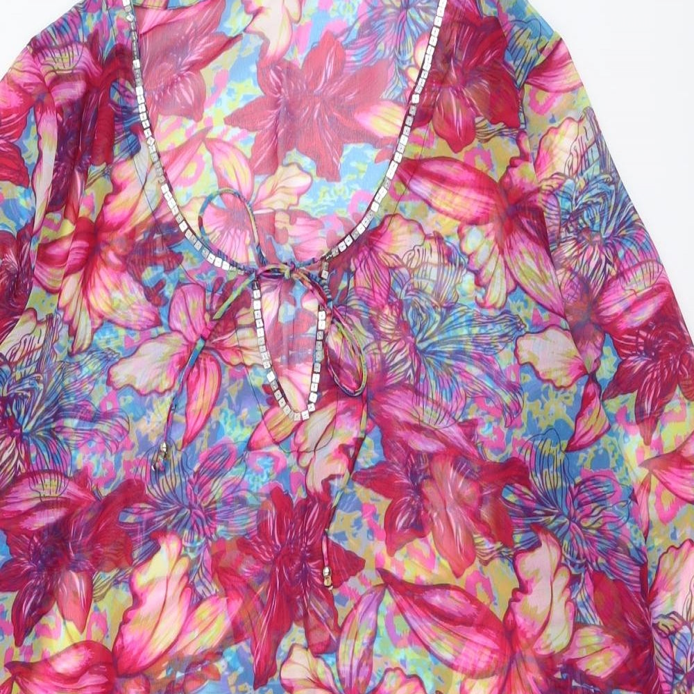 Coral Bay Womens Multicoloured Floral Polyester Cover Up Size L - Embellished Neckline