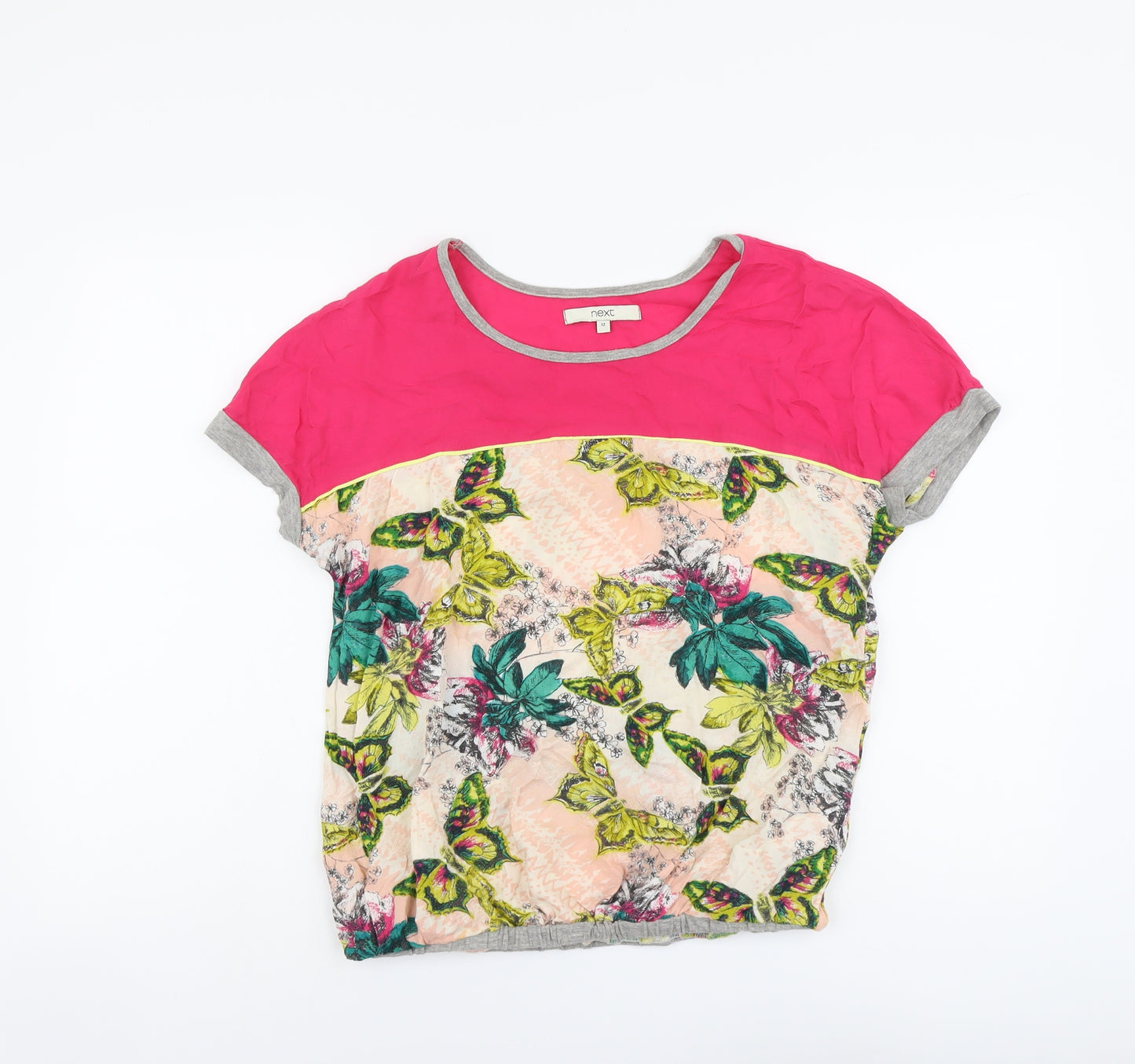 NEXT Womens Multicoloured Geometric Cotton Basic T-Shirt Size 12 Round Neck - Butterfly