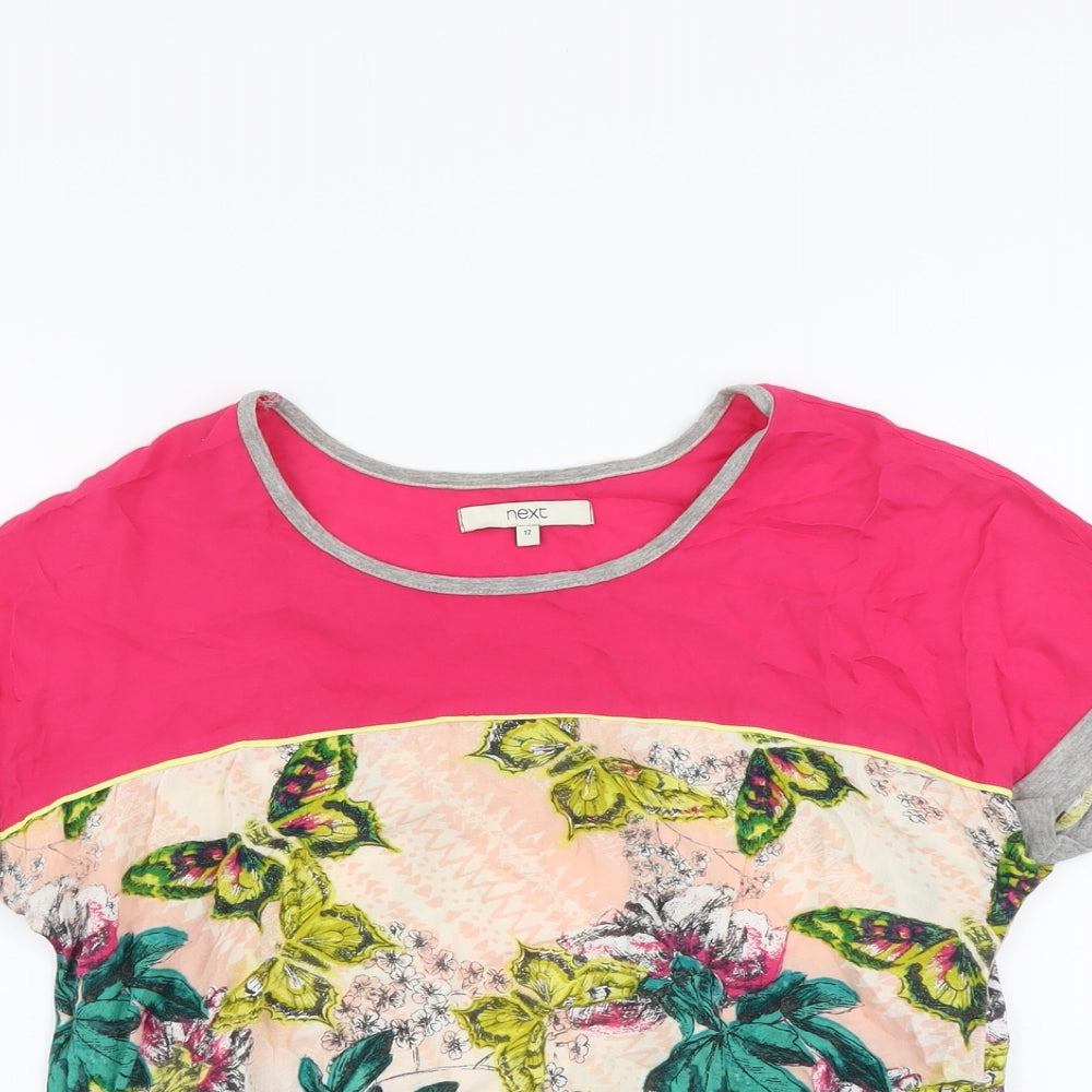 NEXT Womens Multicoloured Geometric Cotton Basic T-Shirt Size 12 Round Neck - Butterfly