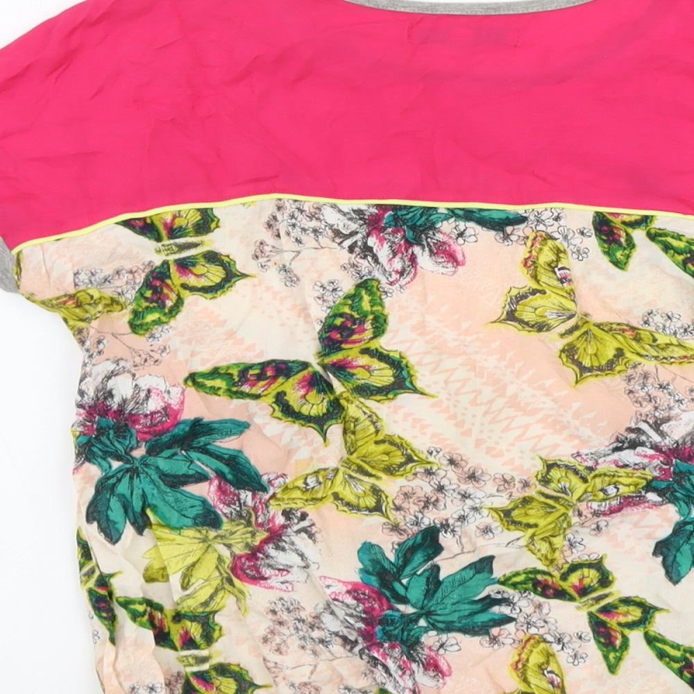 NEXT Womens Multicoloured Geometric Cotton Basic T-Shirt Size 12 Round Neck - Butterfly
