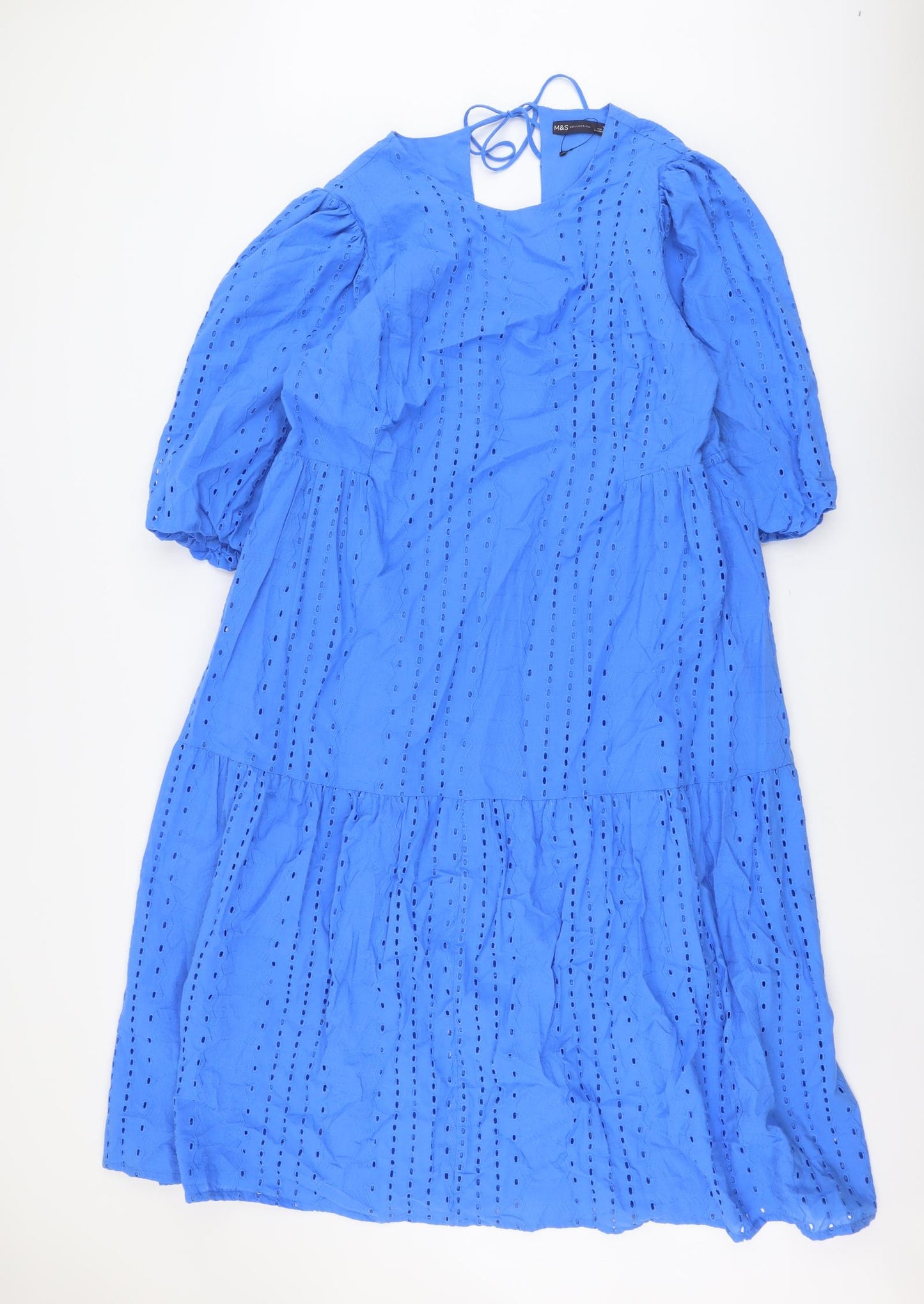 Marks and Spencer Womens Blue Geometric Cotton Maxi Size 16 Round Neck Tie