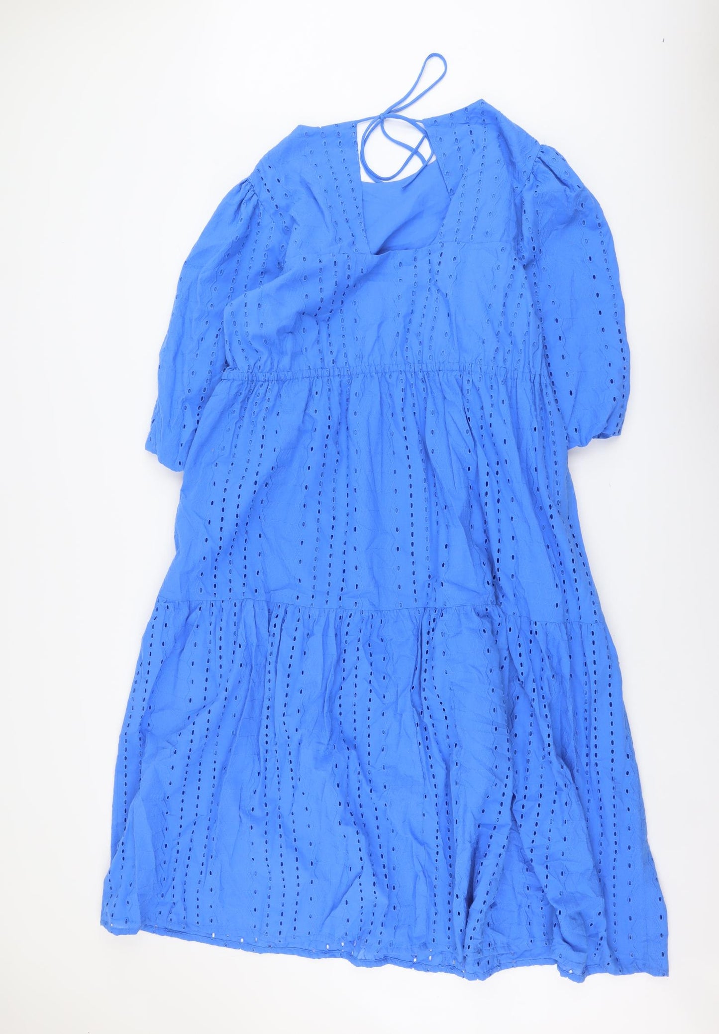 Marks and Spencer Womens Blue Geometric Cotton Maxi Size 16 Round Neck Tie