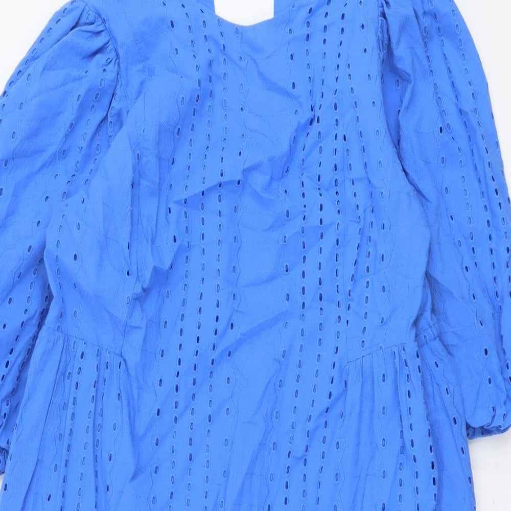 Marks and Spencer Womens Blue Geometric Cotton Maxi Size 16 Round Neck Tie