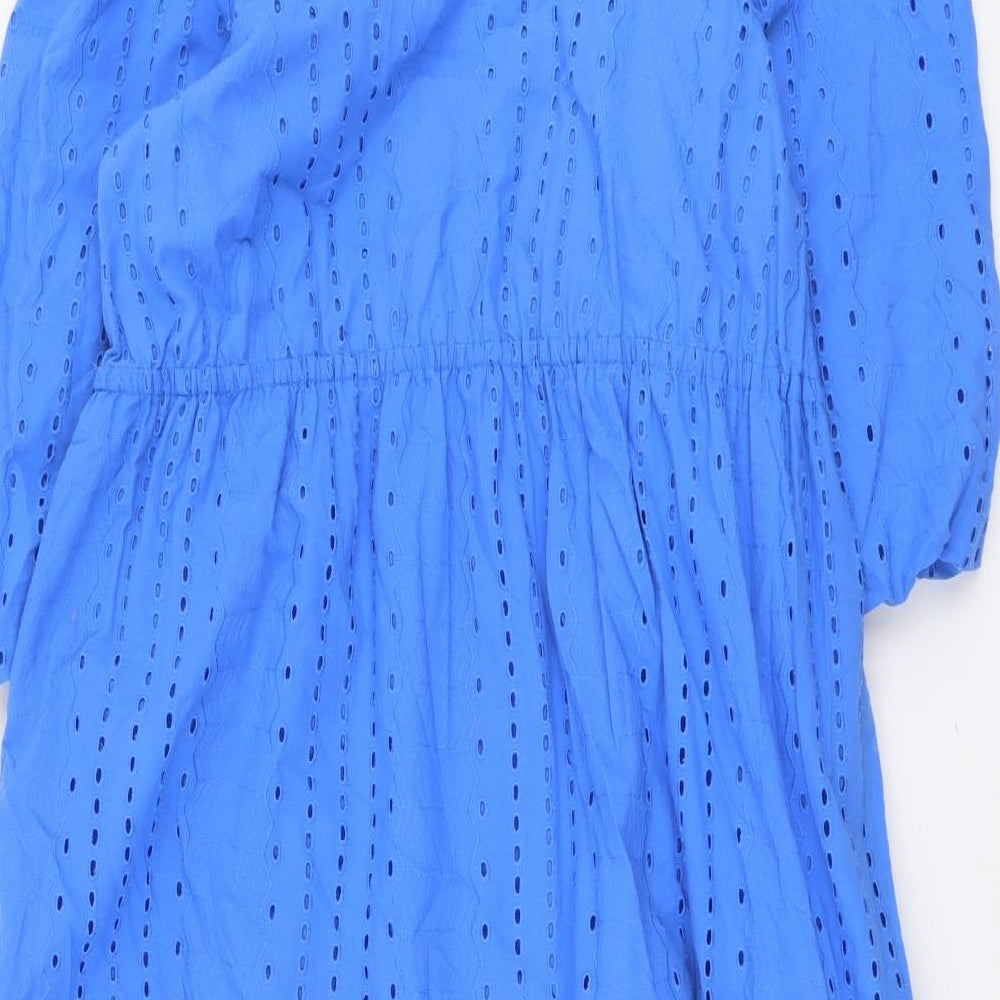 Marks and Spencer Womens Blue Geometric Cotton Maxi Size 16 Round Neck Tie