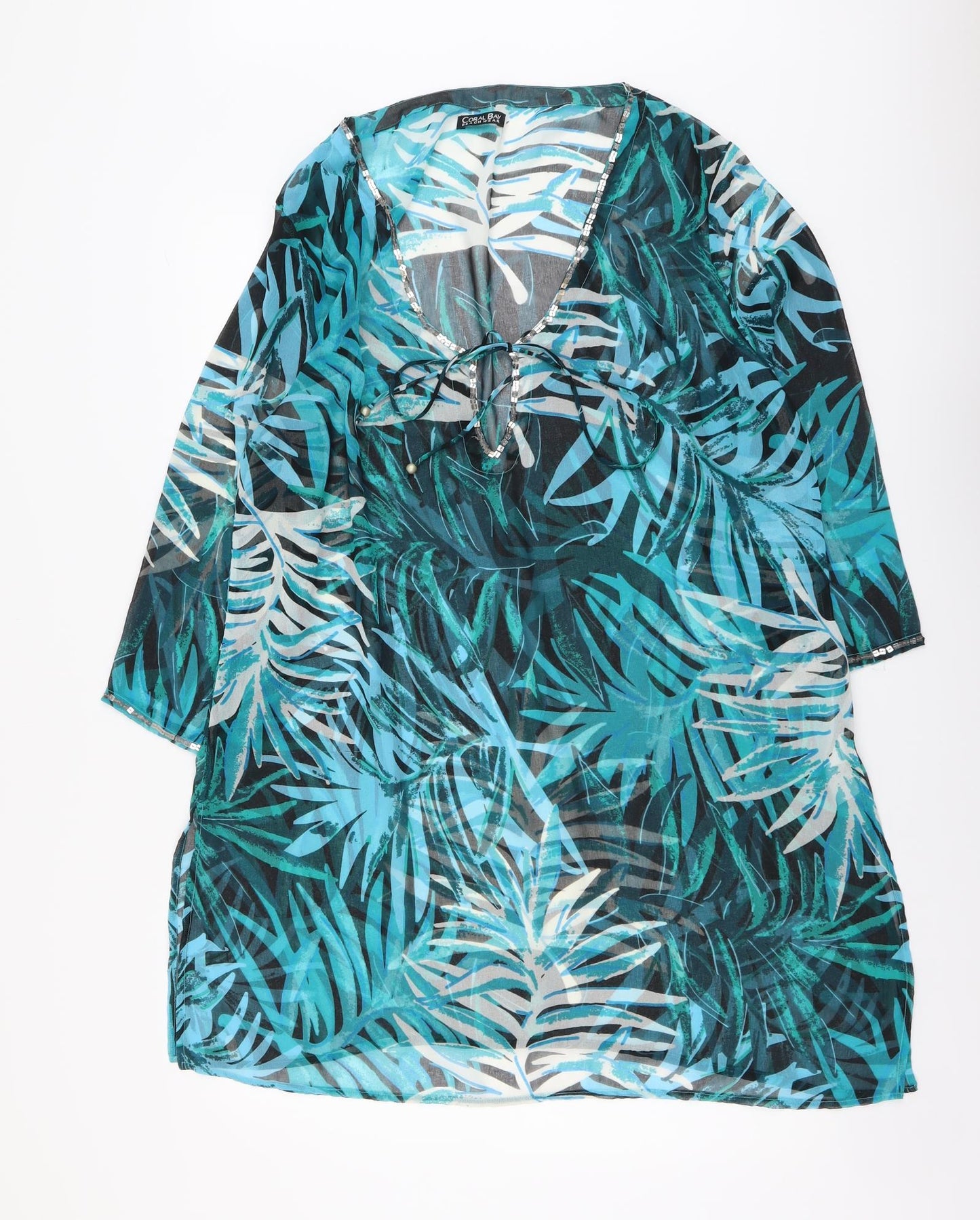 Coral Bay Womens Multicoloured Geometric Polyester Cover Up Size L - Palm Leaf Print