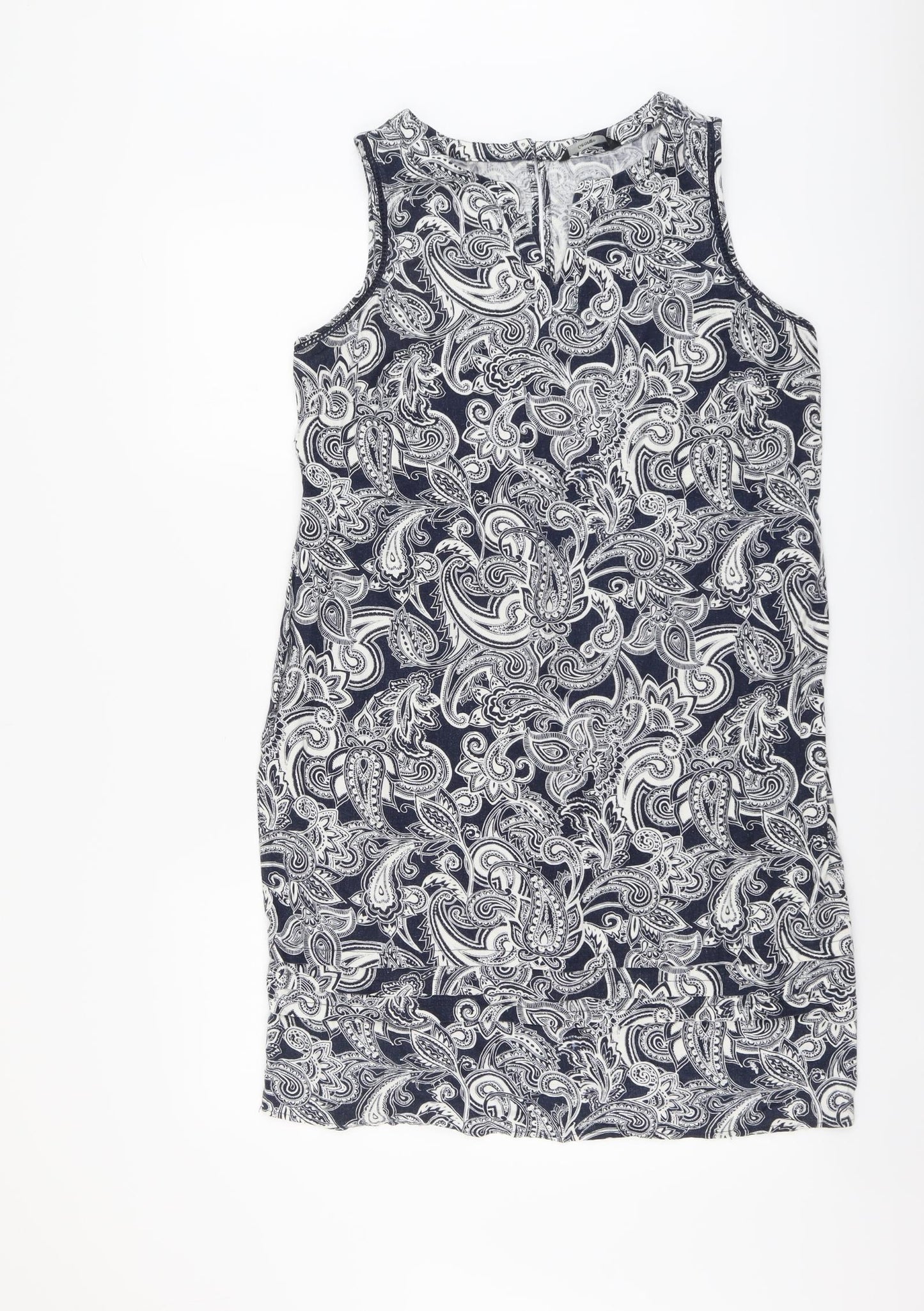 George Womens Blue Paisley Linen A-Line Size 14 V-Neck Pullover