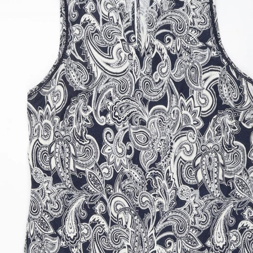 George Womens Blue Paisley Linen A-Line Size 14 V-Neck Pullover