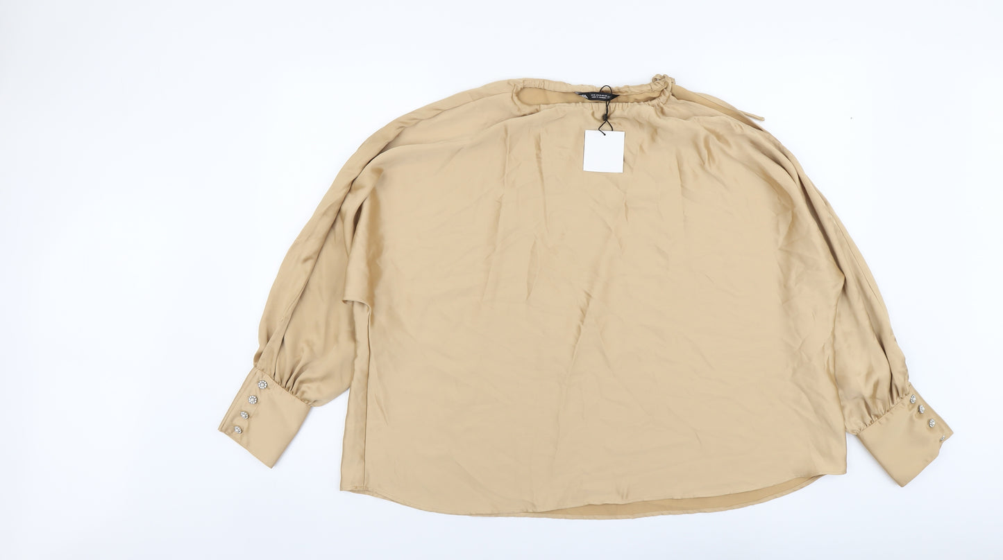 Zara Womens Beige Polyester Basic Blouse Size S Round Neck