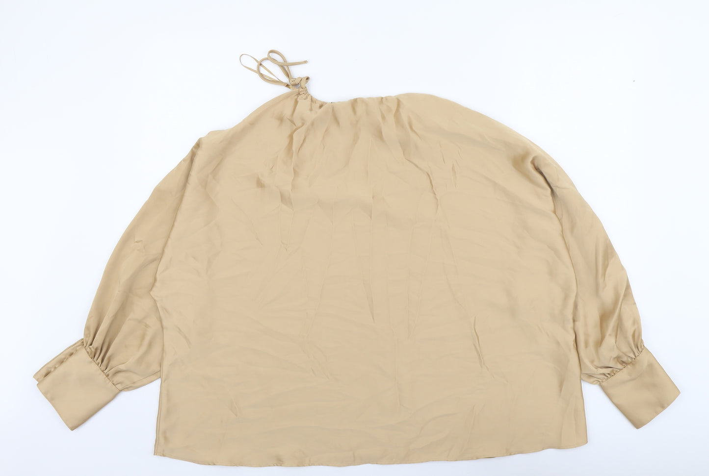 Zara Womens Beige Polyester Basic Blouse Size S Round Neck