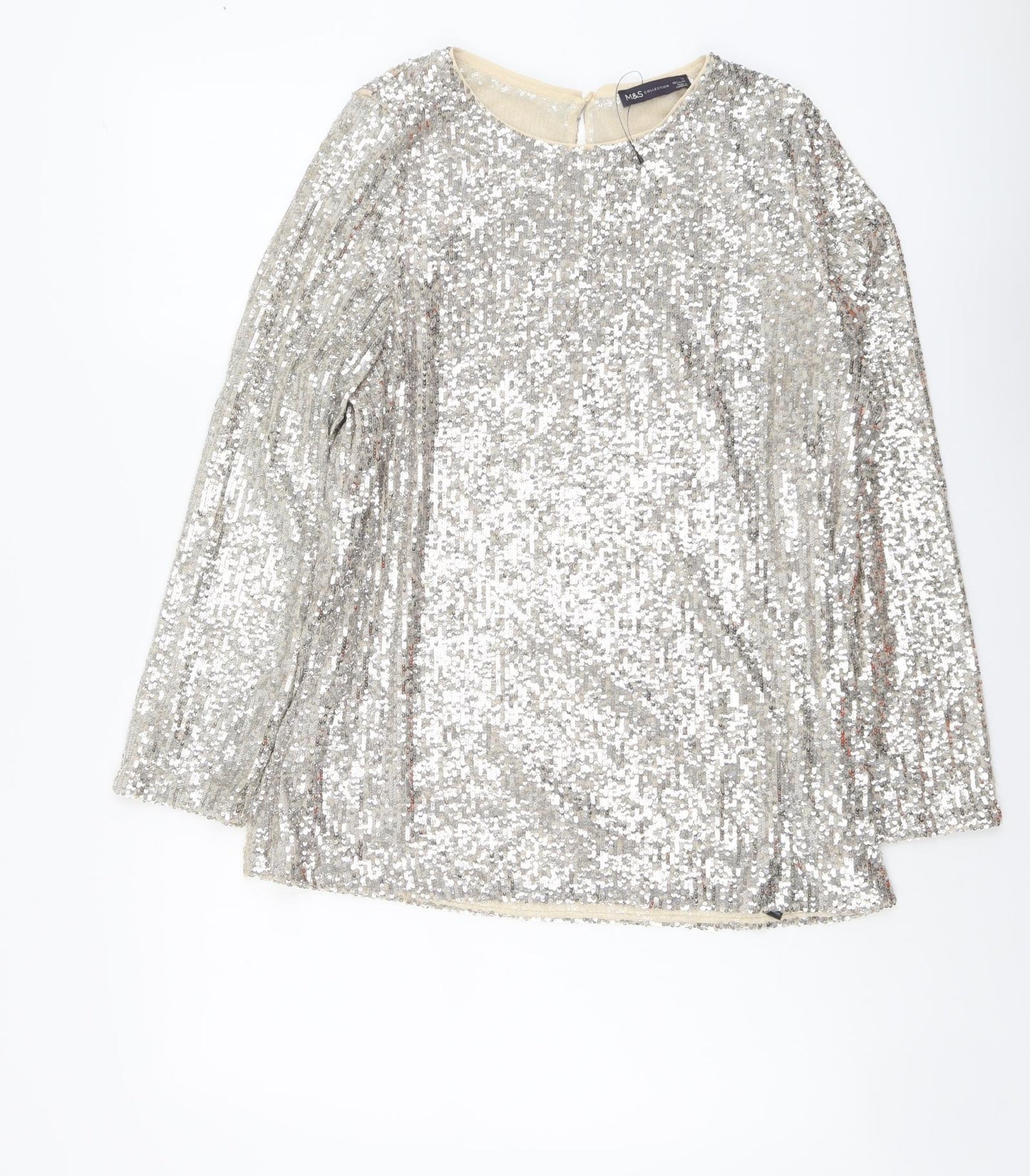 Marks and Spencer Womens Silver Polyester Basic Blouse Size 16 Round Neck