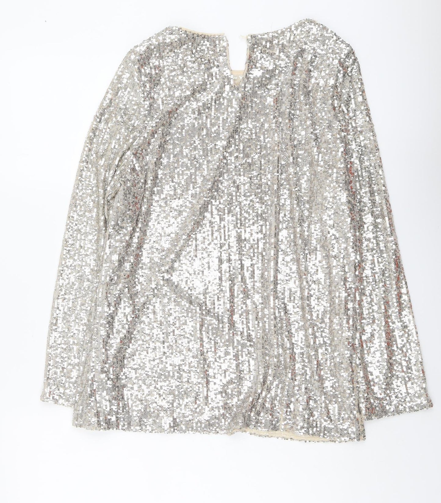 Marks and Spencer Womens Silver Polyester Basic Blouse Size 16 Round Neck