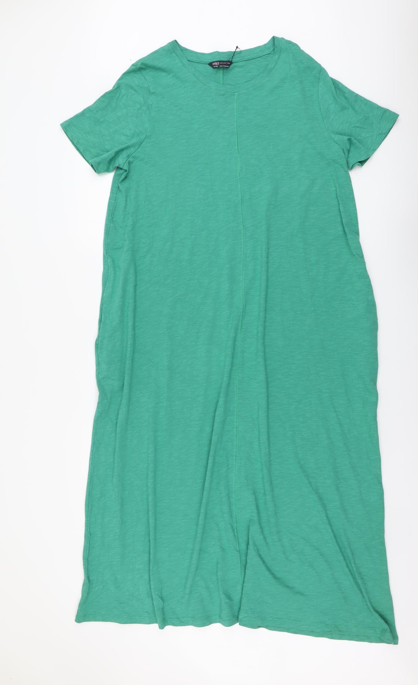 Marks and Spencer Womens Green Cotton T-Shirt Dress Size 16 Round Neck Pullover