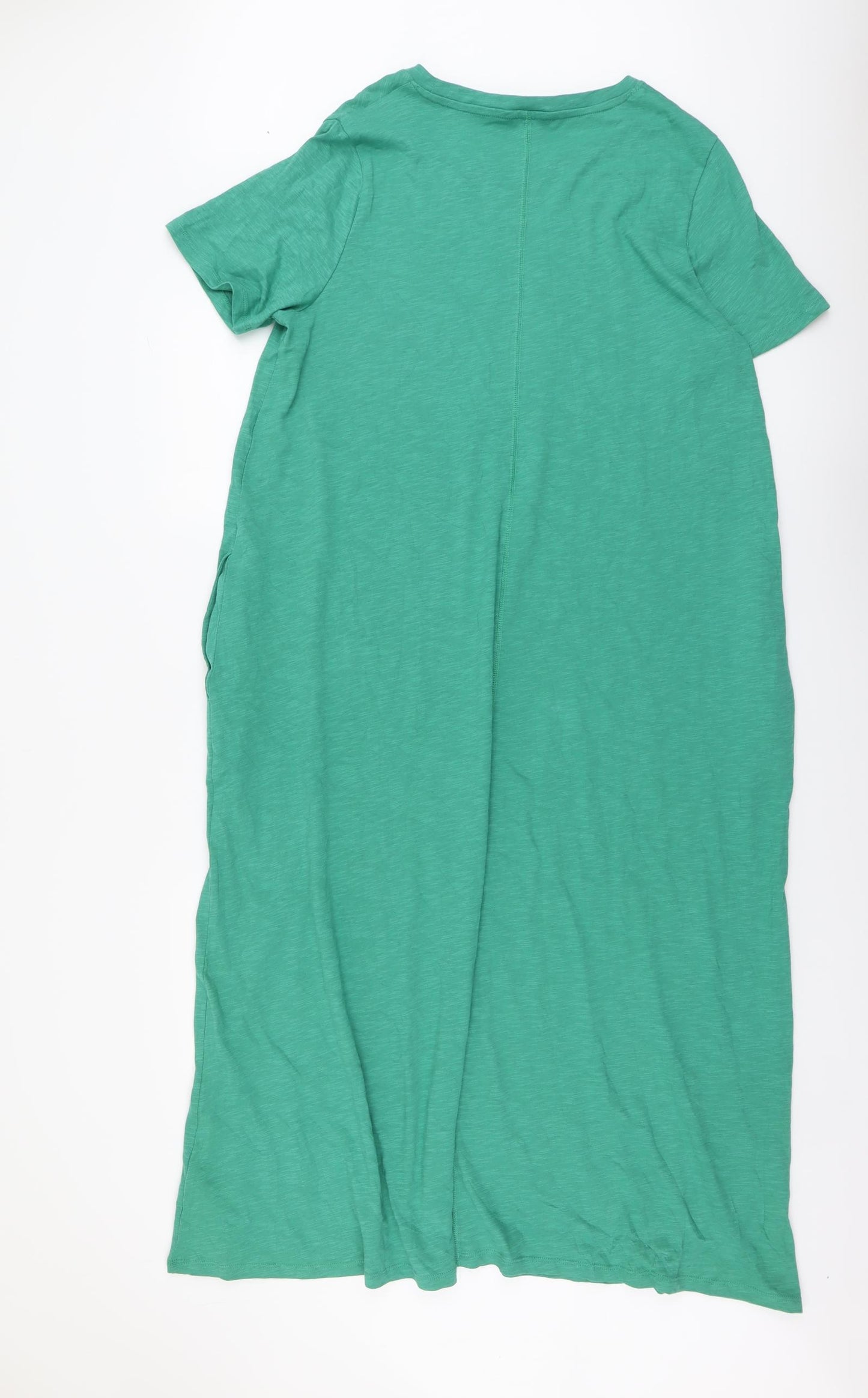 Marks and Spencer Womens Green Cotton T-Shirt Dress Size 16 Round Neck Pullover