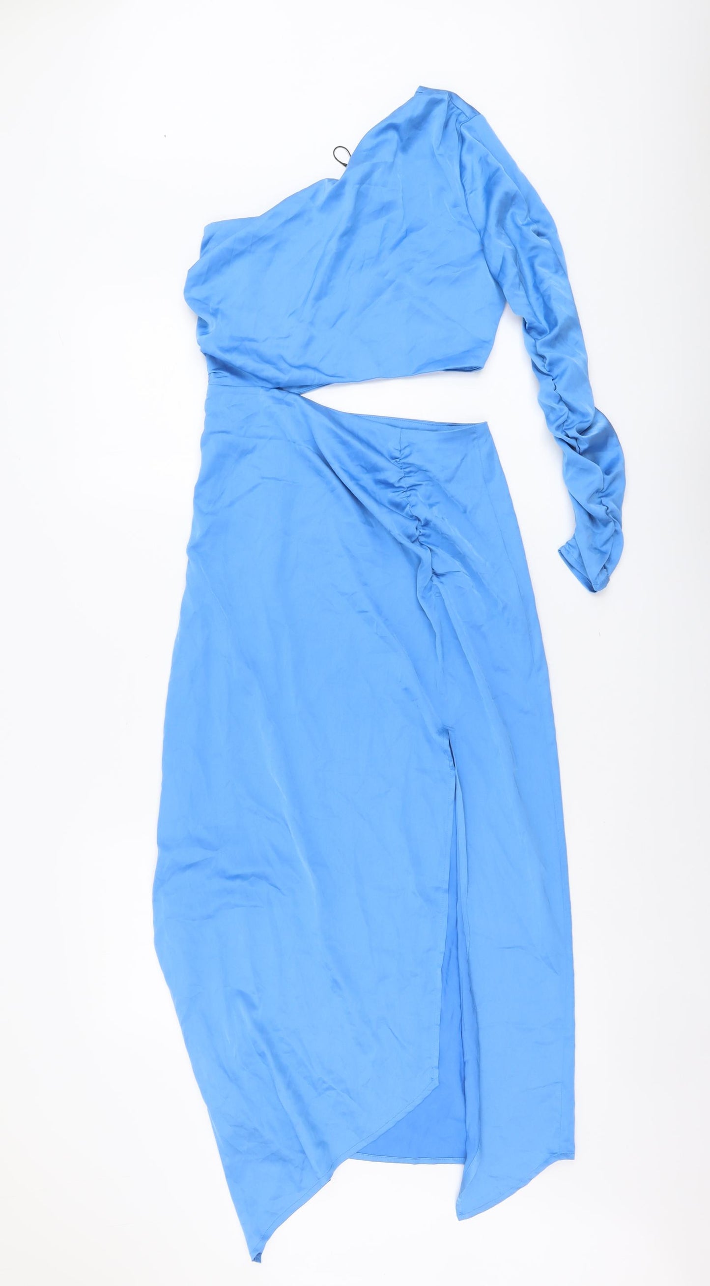 Stradivarius Womens Blue Polyester A-Line Size XS One Shoulder Zip