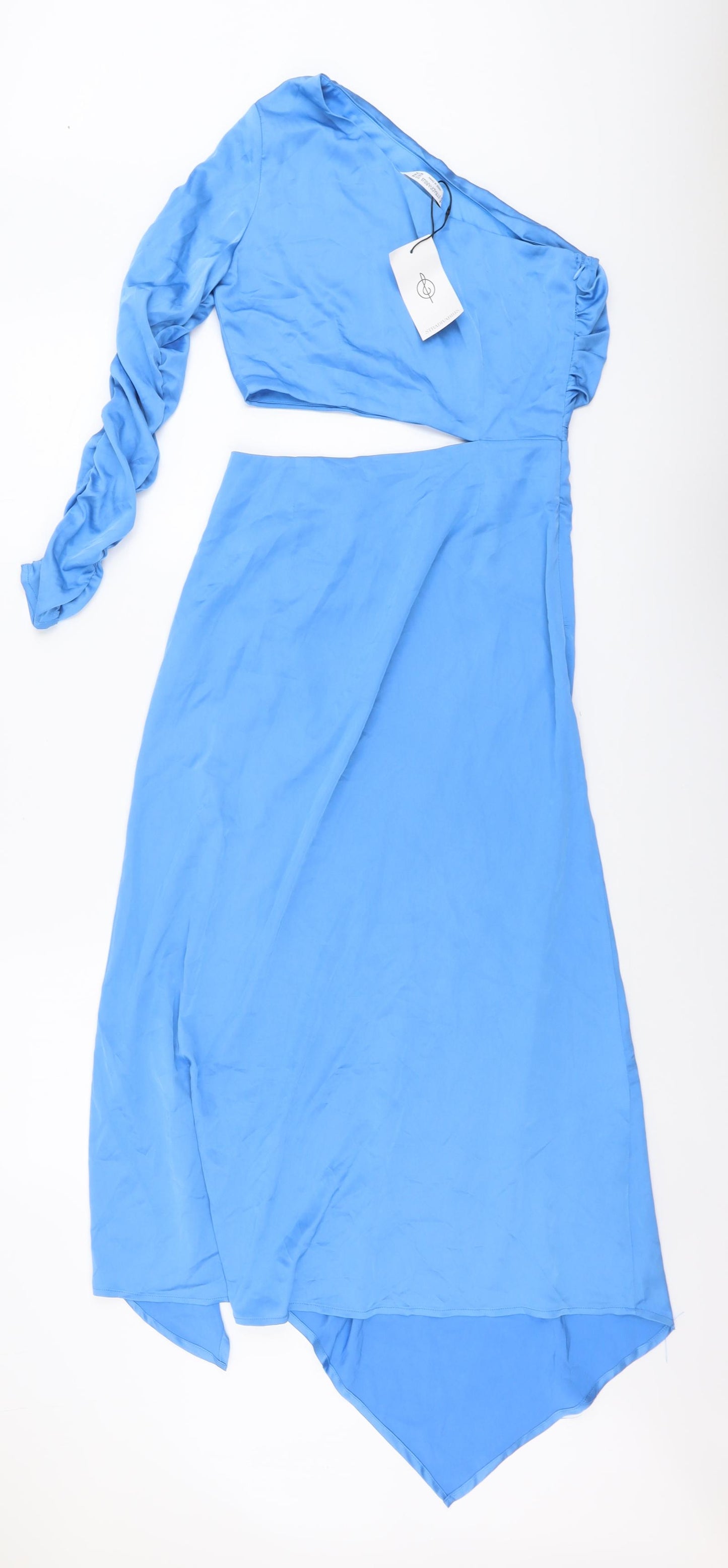 Stradivarius Womens Blue Polyester A-Line Size XS One Shoulder Zip