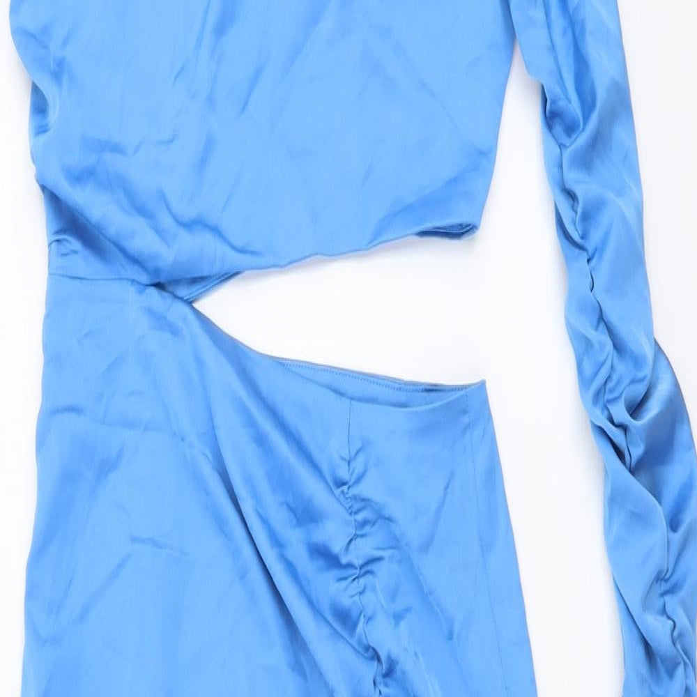 Stradivarius Womens Blue Polyester A-Line Size XS One Shoulder Zip