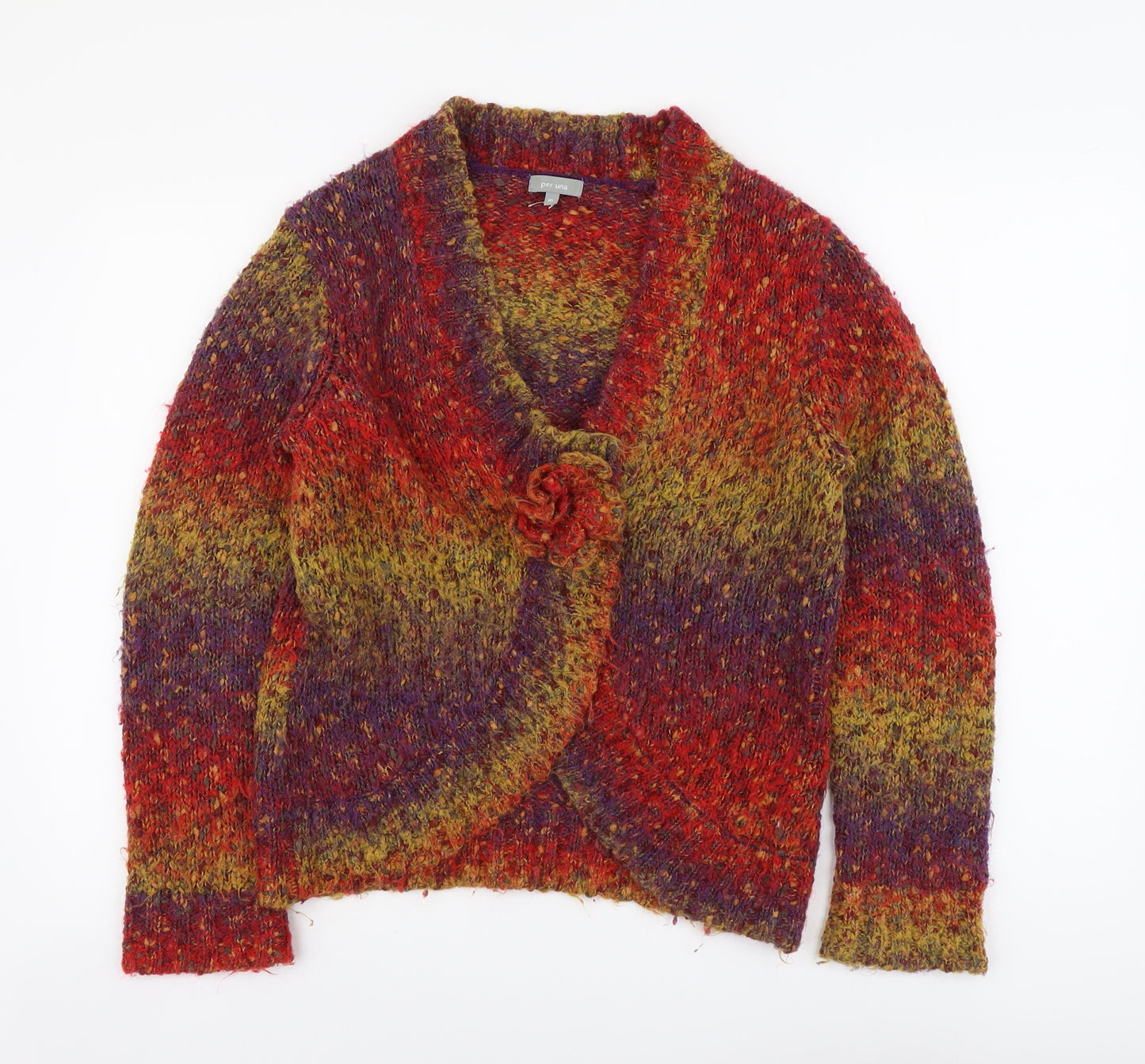 Per Una Womens Multicoloured Round Neck Acrylic Cardigan Jumper Size M