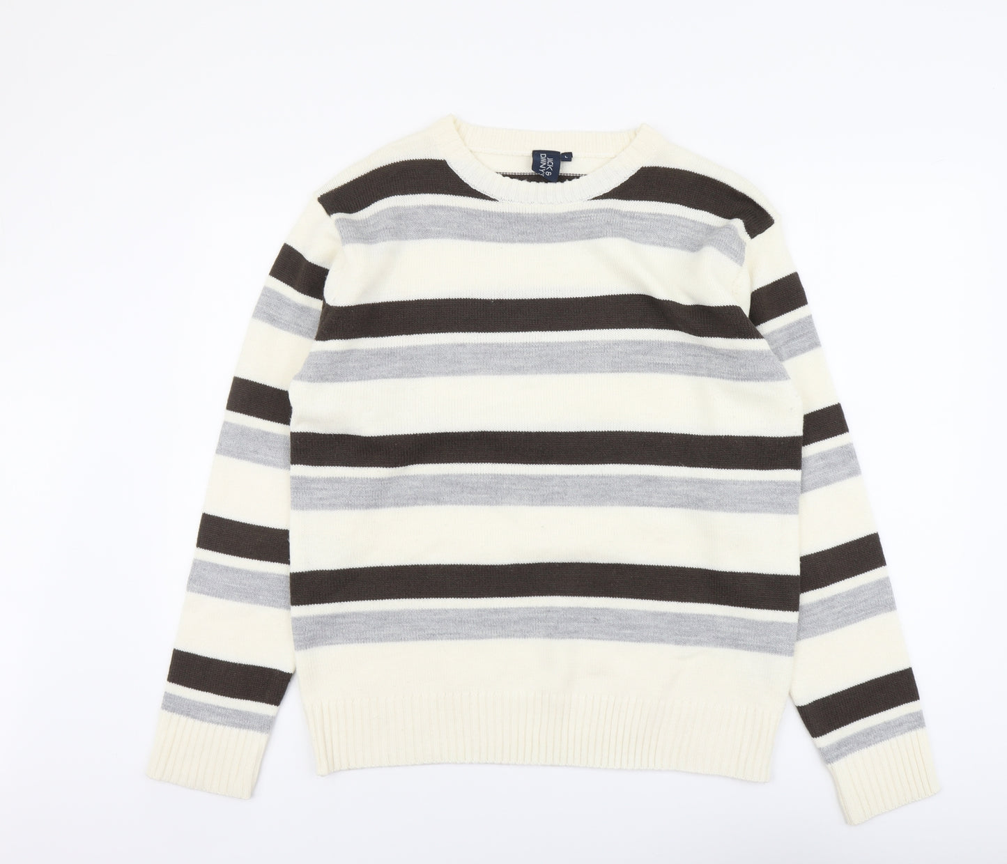Jack & Danny's Mens Multicoloured Round Neck Striped Acrylic Pullover Jumper Size L Long Sleeve