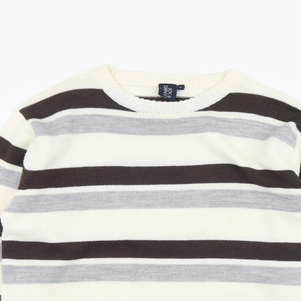 Jack & Danny's Mens Multicoloured Round Neck Striped Acrylic Pullover Jumper Size L Long Sleeve