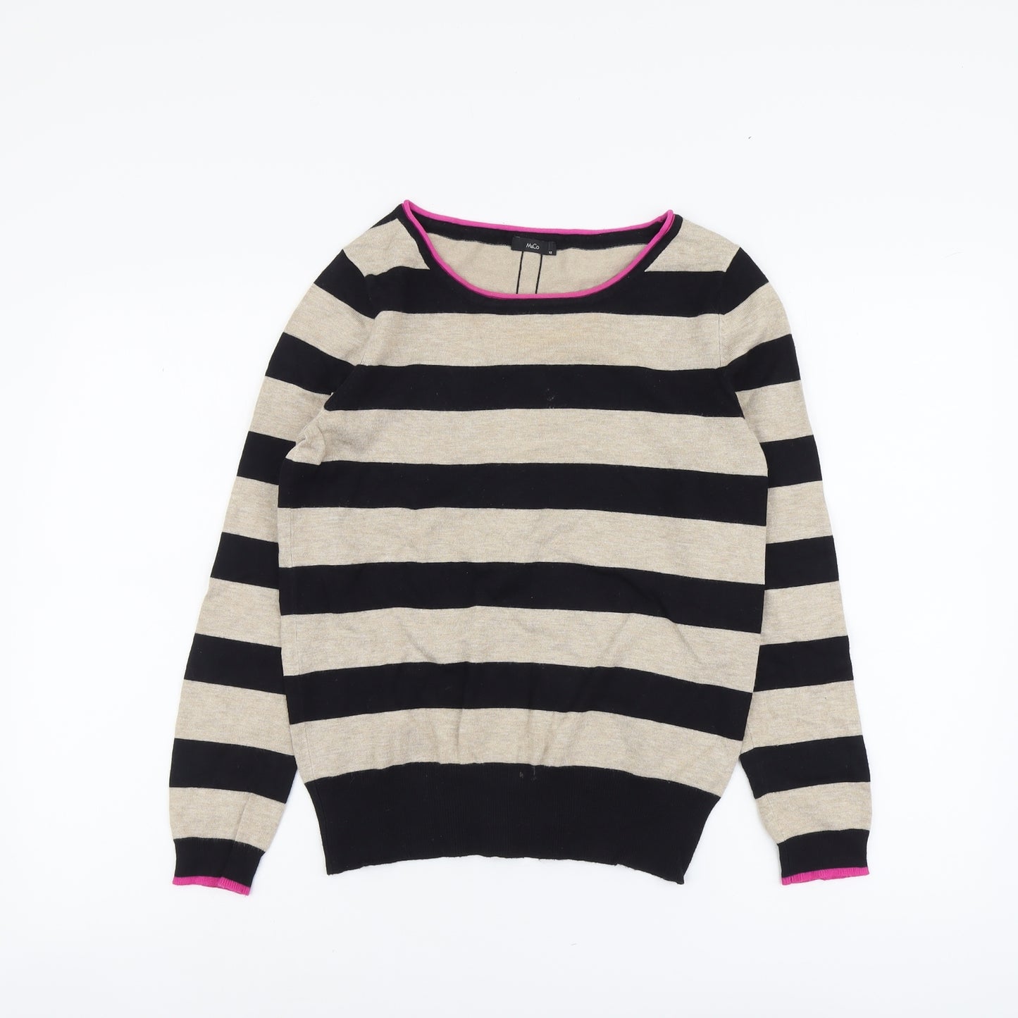 M&Co Womens Beige Round Neck Striped Viscose Pullover Jumper Size 12