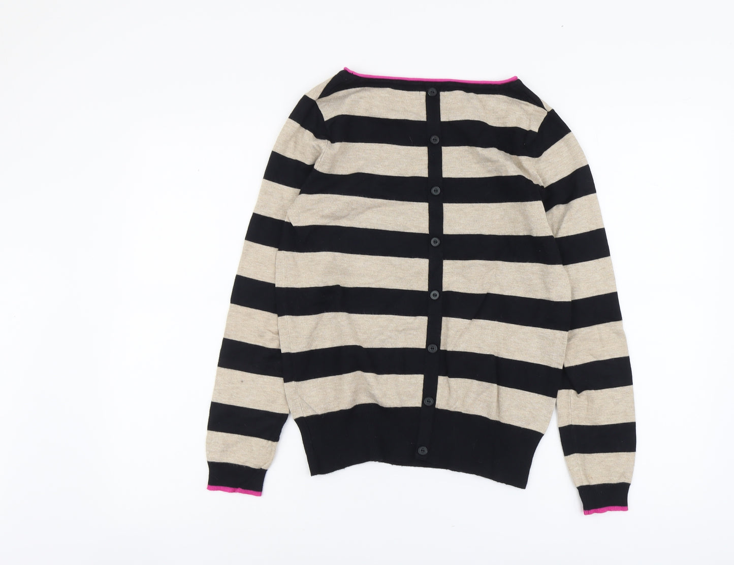 M&Co Womens Beige Round Neck Striped Viscose Pullover Jumper Size 12