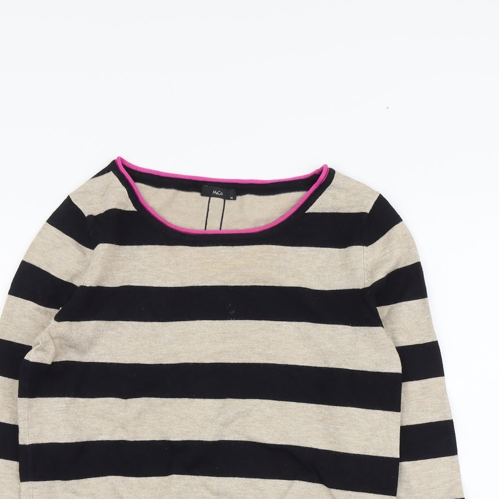 M&Co Womens Beige Round Neck Striped Viscose Pullover Jumper Size 12