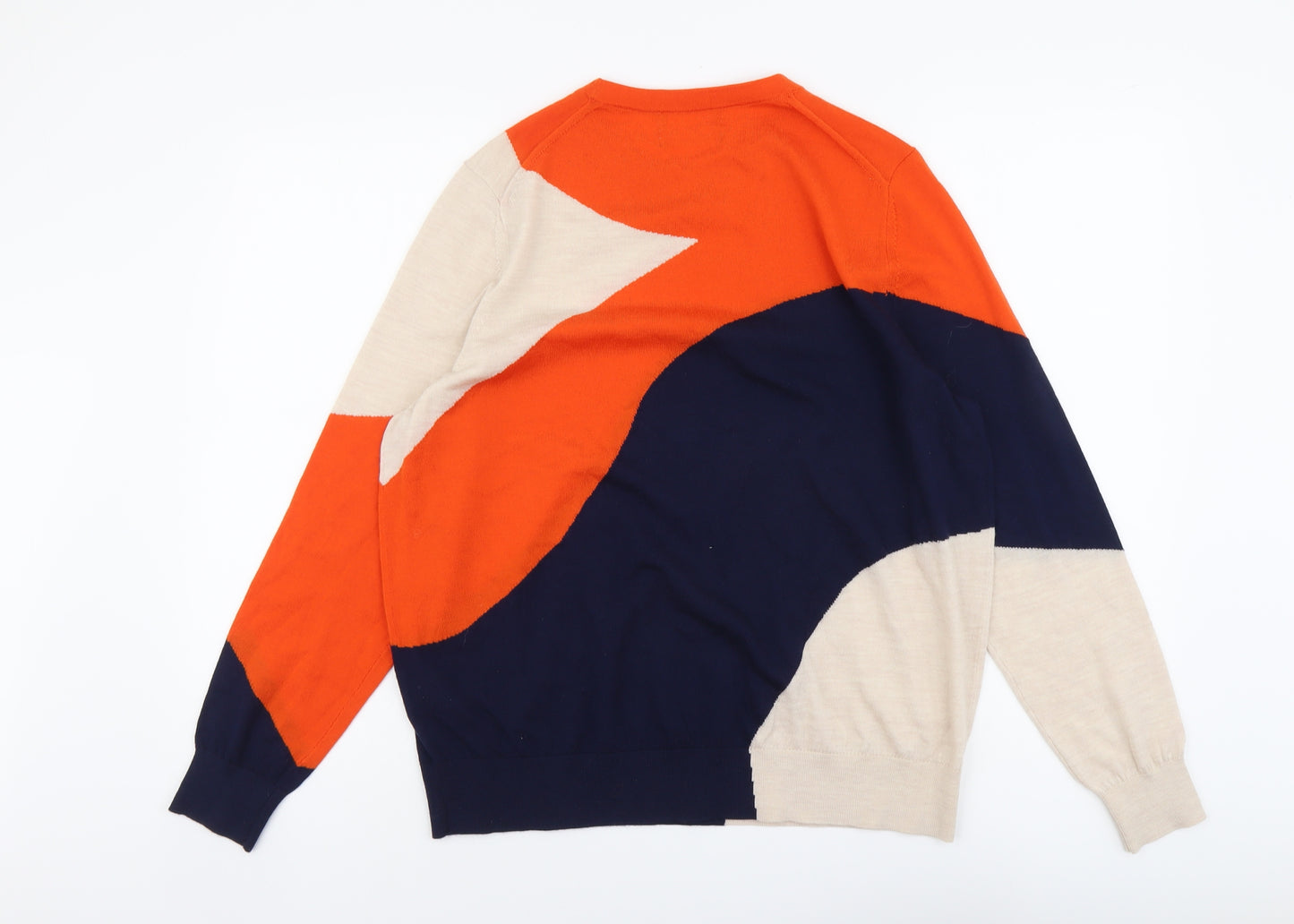 Marks and Spencer Womens Multicoloured Round Neck 100% Merino Wool Pullover Jumper Size 16 - Colourblock Pattern