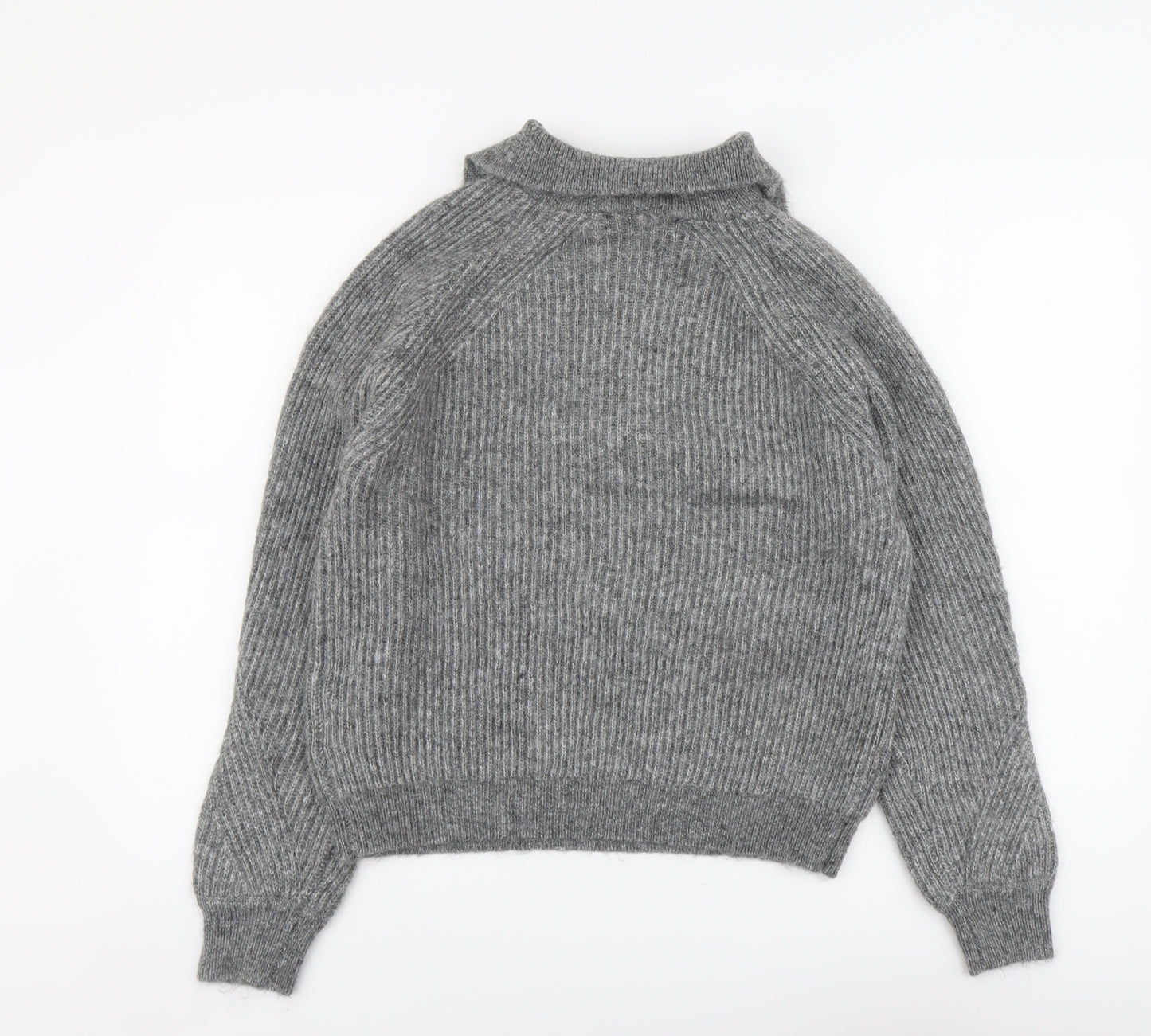 Marks and Spencer Womens Grey Collared Acrylic Henley Jumper Size M