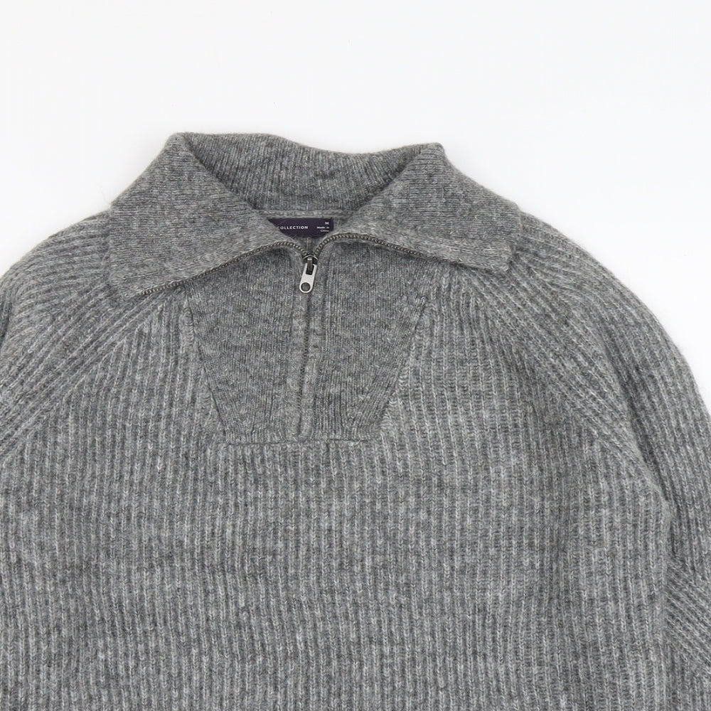 Marks and Spencer Womens Grey Collared Acrylic Henley Jumper Size M