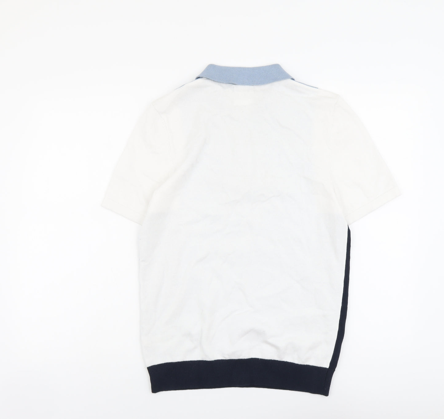 George Mens Blue Colourblock Cotton Polo Size S Collared Zip