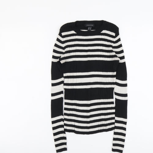 Atmosphere Womens Black Round Neck Striped Nylon Pullover Jumper Size 10